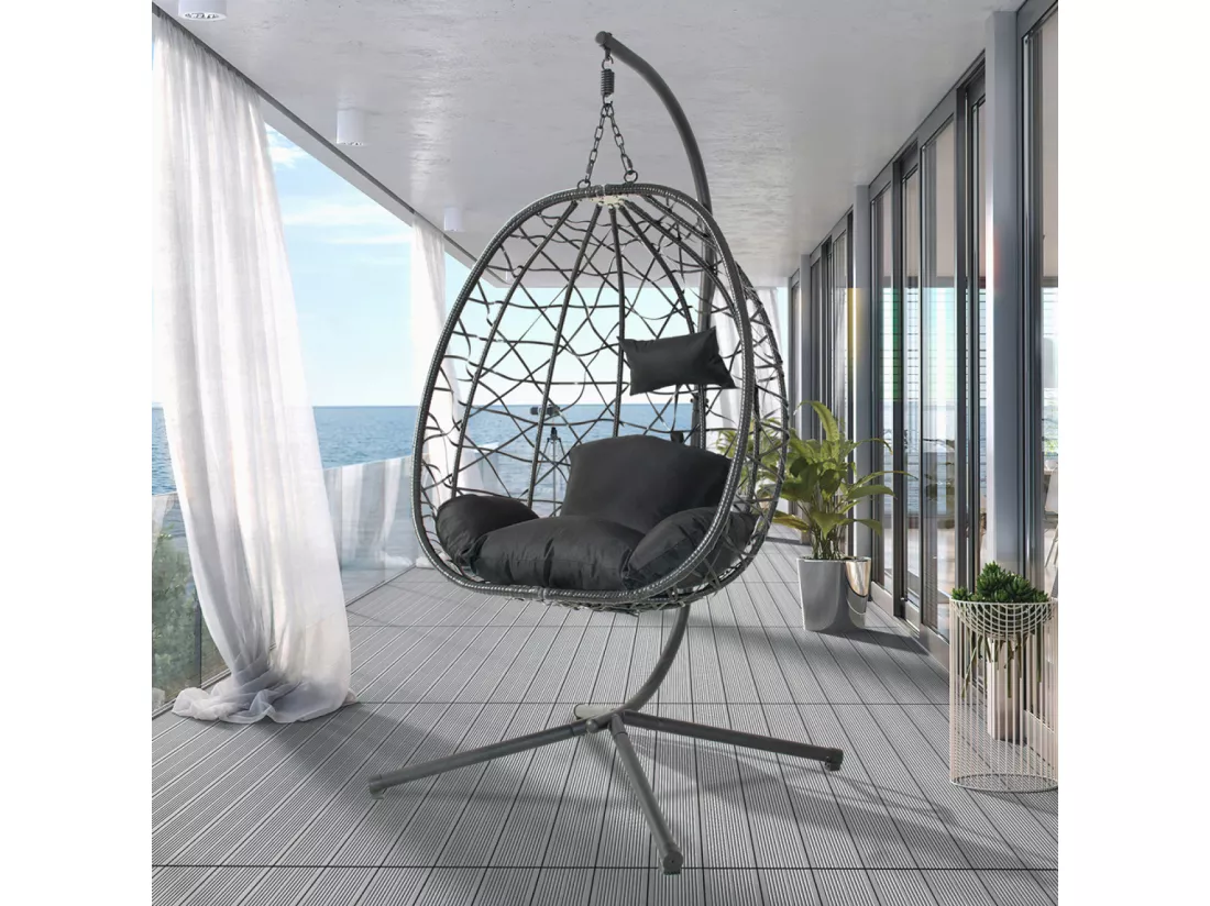 Fauteuil suspendu effet rotin noir CUZCO