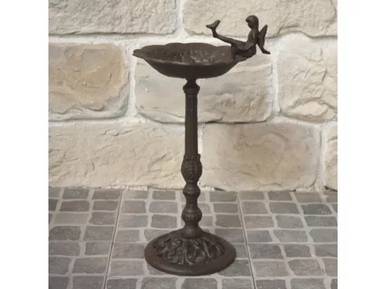 Mangeoire à oiseaux sur pied abreuvoir elfe jardin fonte marron 53cm