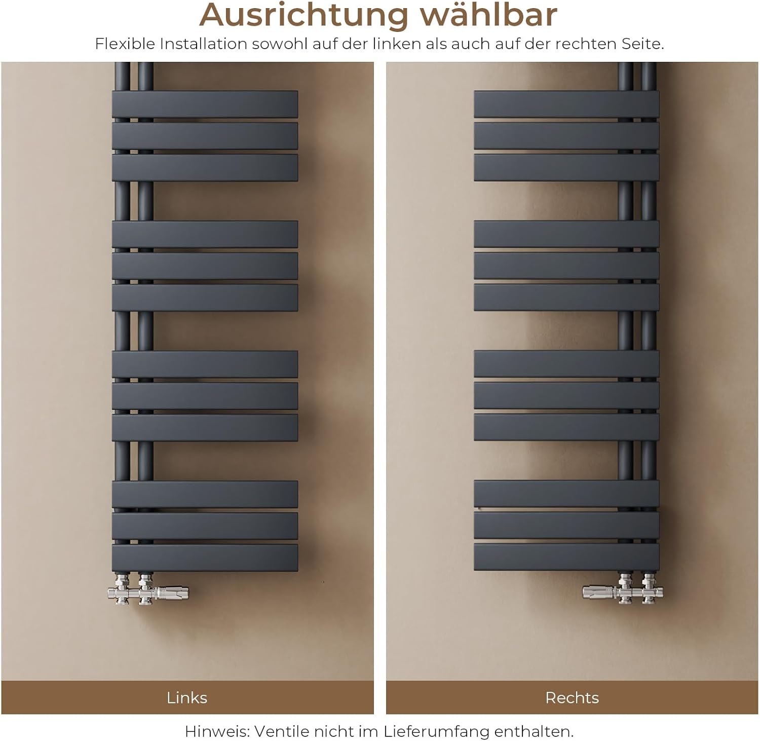 S'AFIELINA Design Badheizkörper Handtuchheizkörper Anthrazit Flach Paneel mit Mittelanschluss 1599x600mm Heizkörper für Bad Handtuchtrockner 1005 Watt (Ohne Thermostatventil)