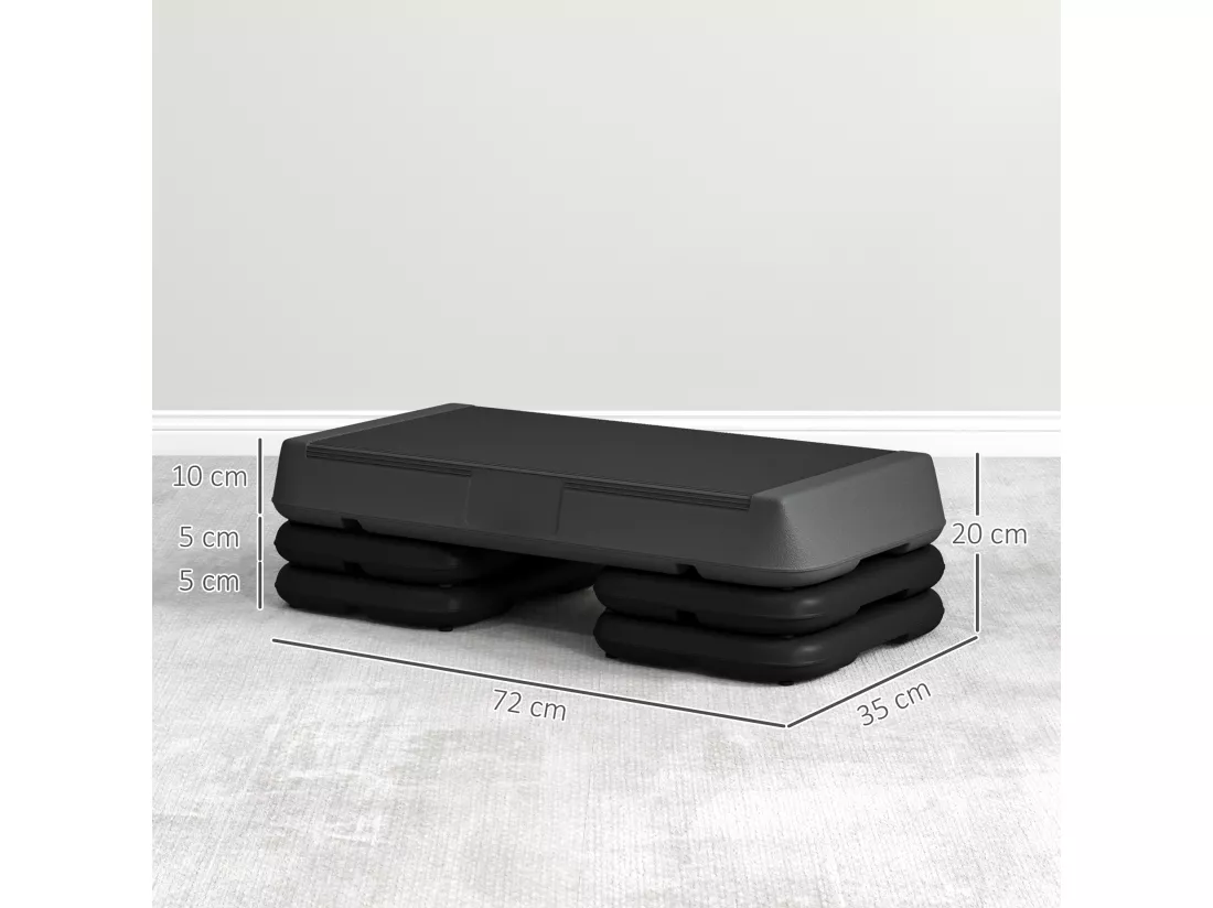 Stepper aérobic fitness hauteur réglable 3 niv. 10/15/20 cm surface antidérapante PE gris