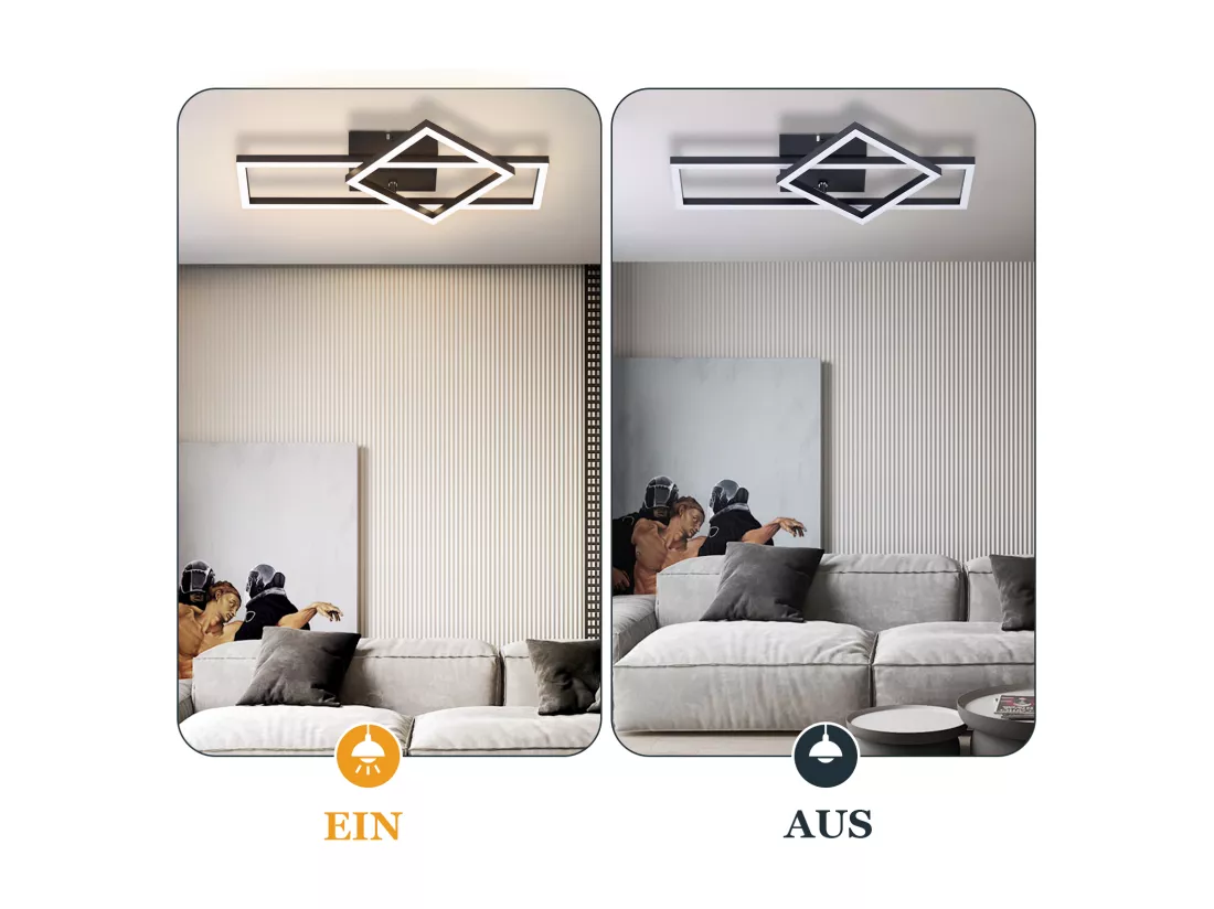NETTLIFE Plafonnier LED plafonnier salon 20W blanc chaud design moderne lampe noire carrée