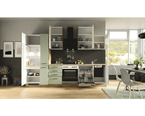 Flex Well keukenblok met apparatuur Cara 310 cm groen eiken mat gedemonteerd omkeerbaar model 00012745