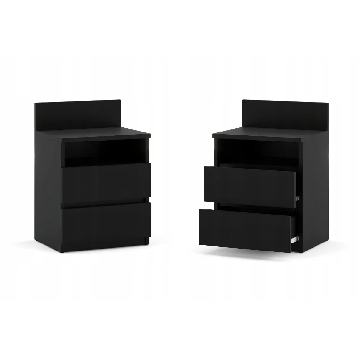 Table de Chevet Noir - 2 Tiroirs - 40 cm