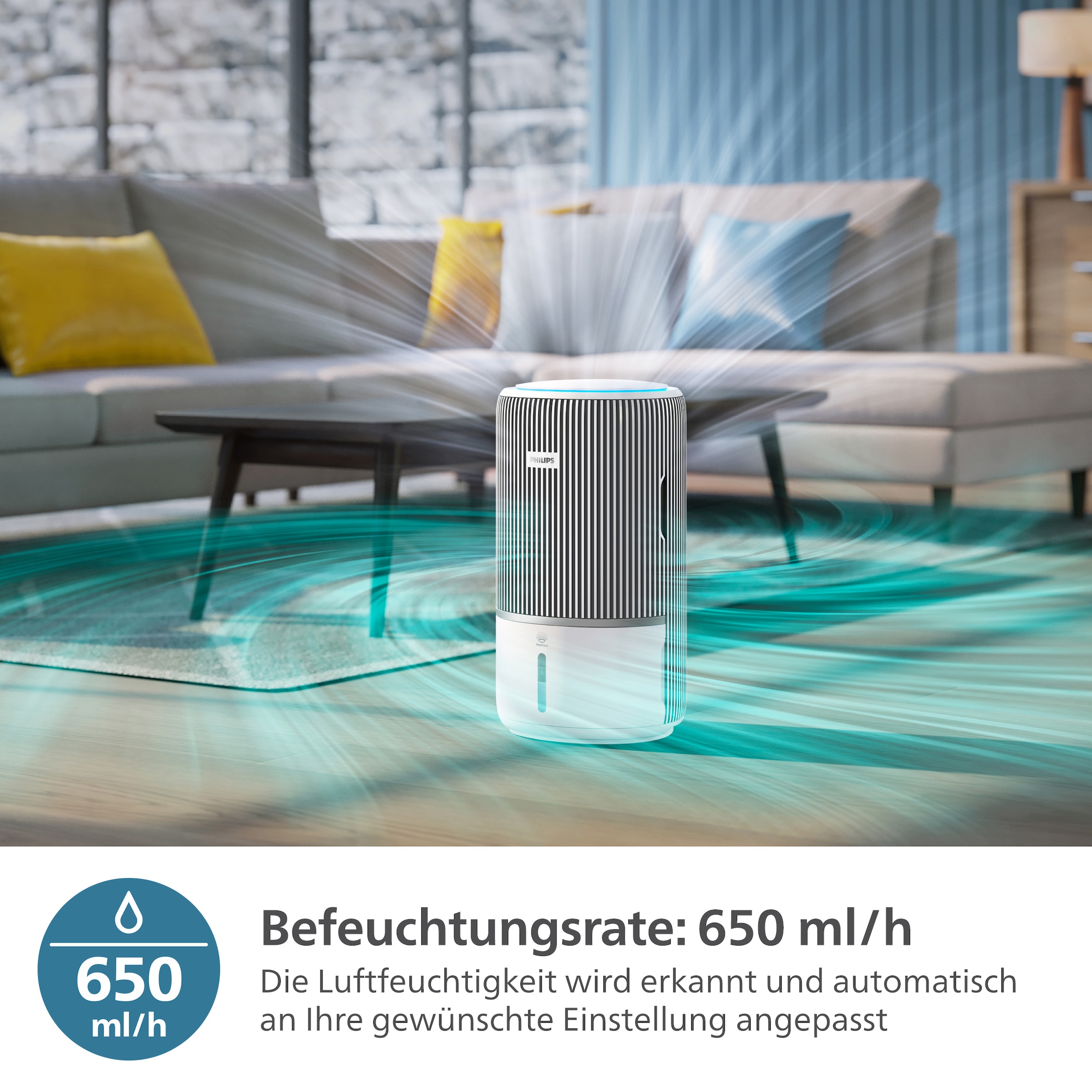 Philips Kombigerät Luftbefeuchter und -reiniger »AC3420/10 PureProtect Water 3400 Series, HEPA- und Aktivkohlefilter« für 78 qm Räume mit 300 m³/h CADR und 650 ml/h Befeuchtungsrate, WLAN, Air+ App