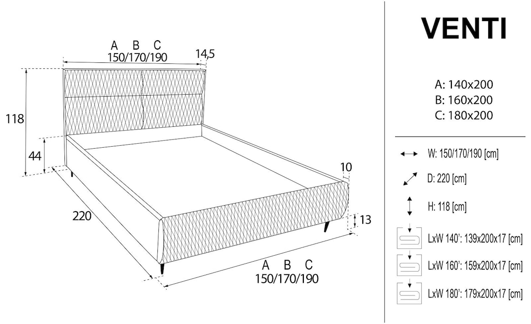 BOHOME Bett VENTI 180 x 200 cm rosa