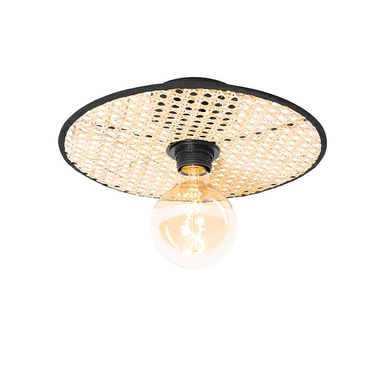 Landelijke plafond en wandlamp zwart met rotan 30 cm - Kata