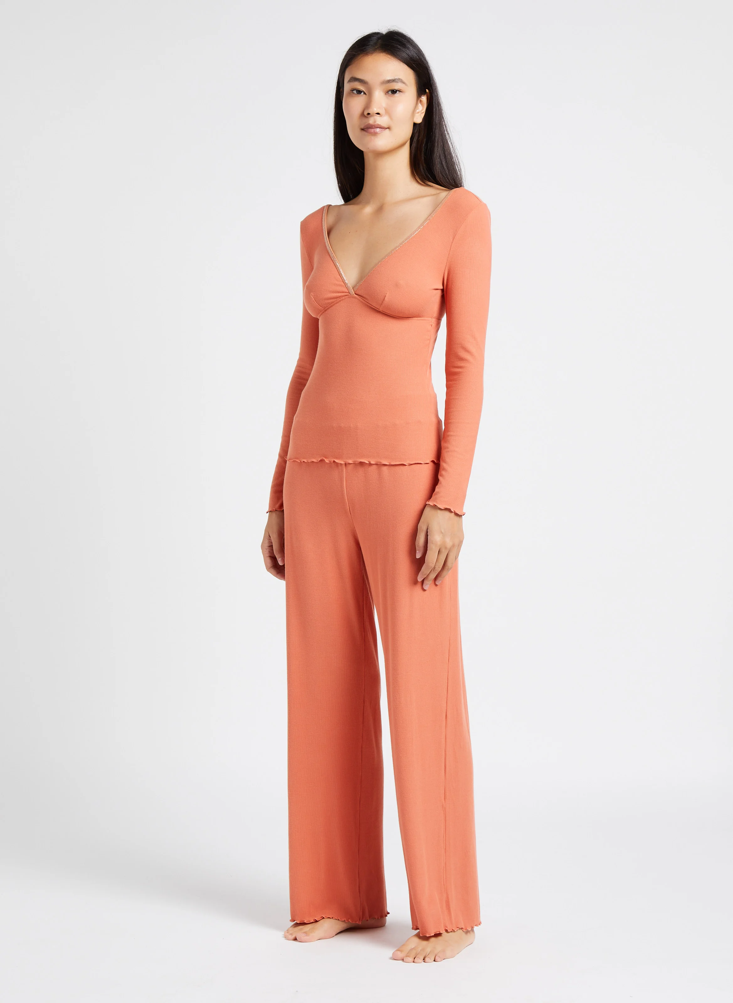 NATI - Pantalon taille haute côtelé | Rouge