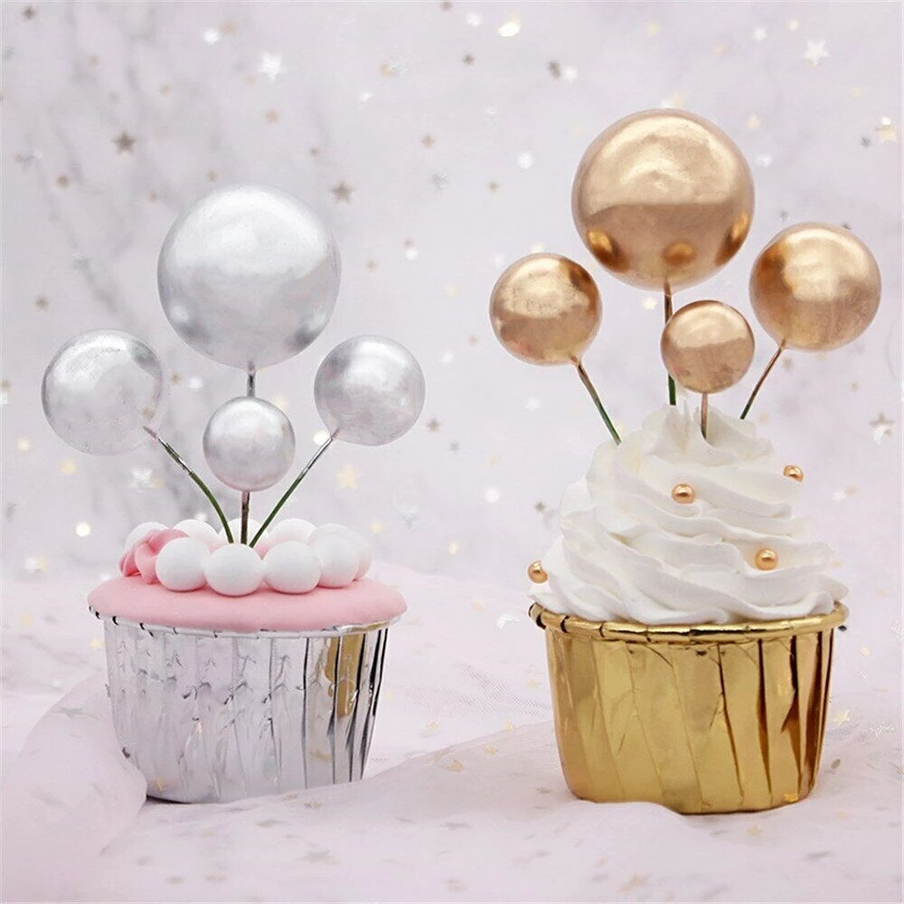 (10-tlg. Set) Ø4cm Kuchenstecker Kugel Tortenstecker Topper Dekoration für Torten / Kuchen - Gold
