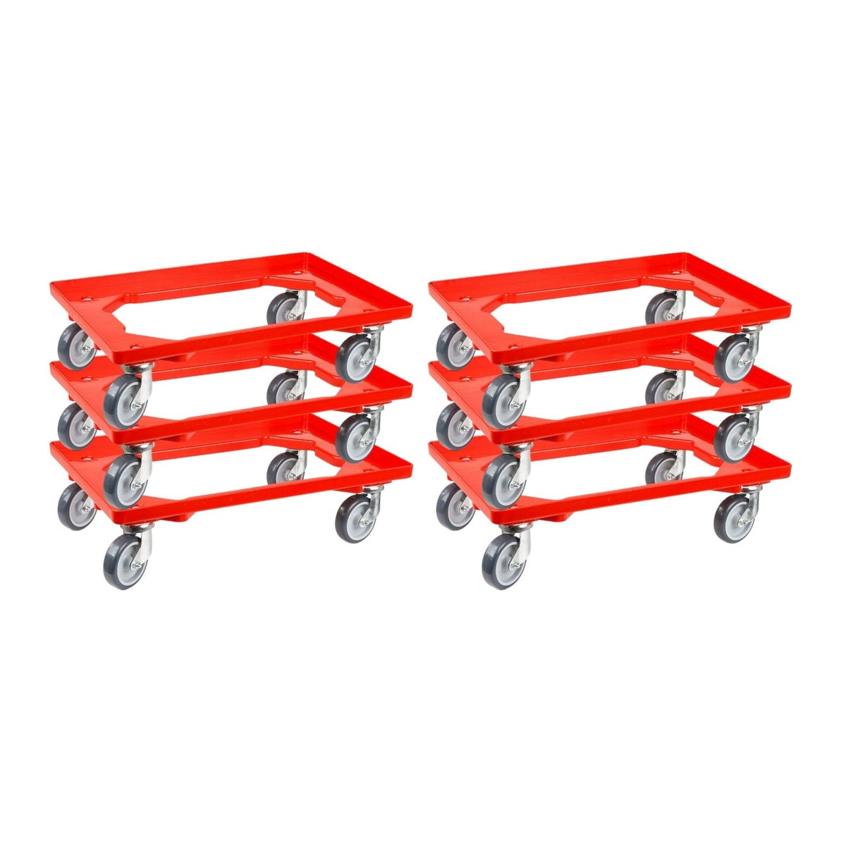 PROREGAL Transportwagen voor Euroboxen 60 x 40 cm met rubberen wielen, rood, open dek, 2 zwenkwielen en 2 remwielen, draagvermogen 300 kg