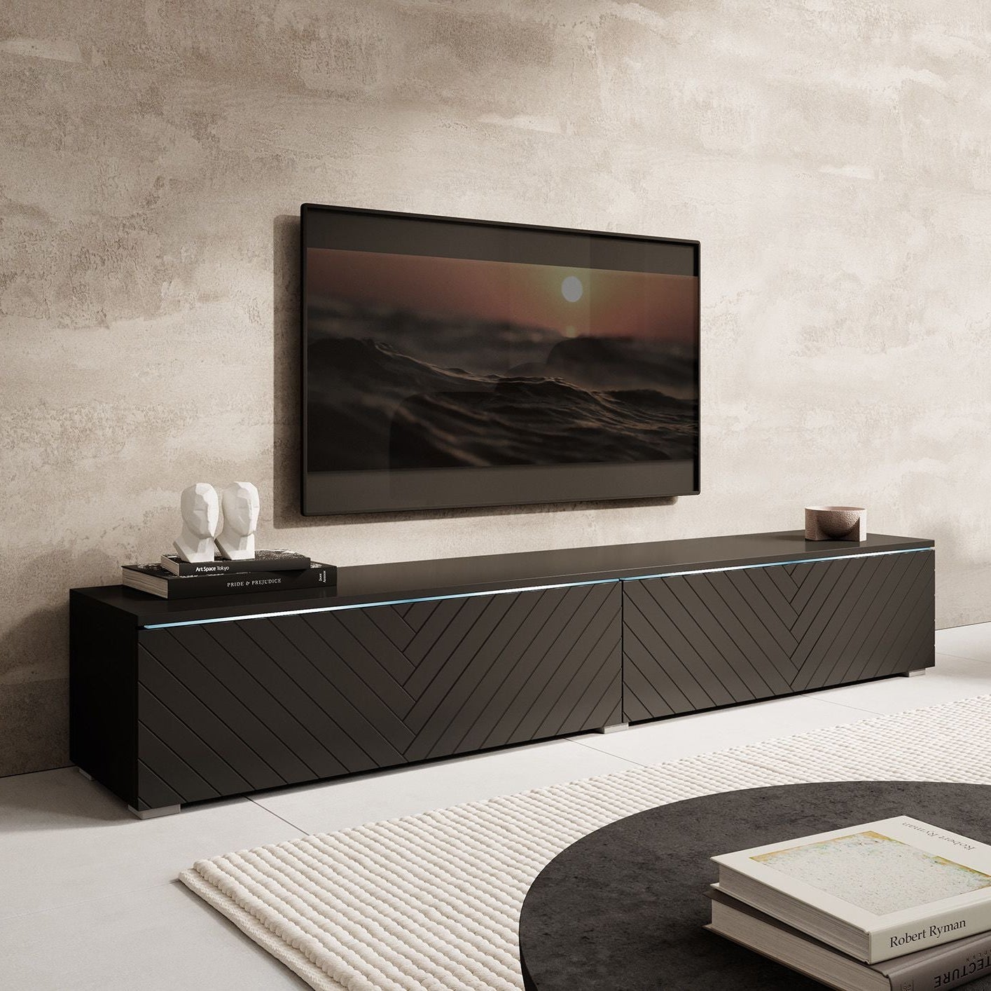 Dixon - TV-Meubel - Zwart visgraat - 180 cm