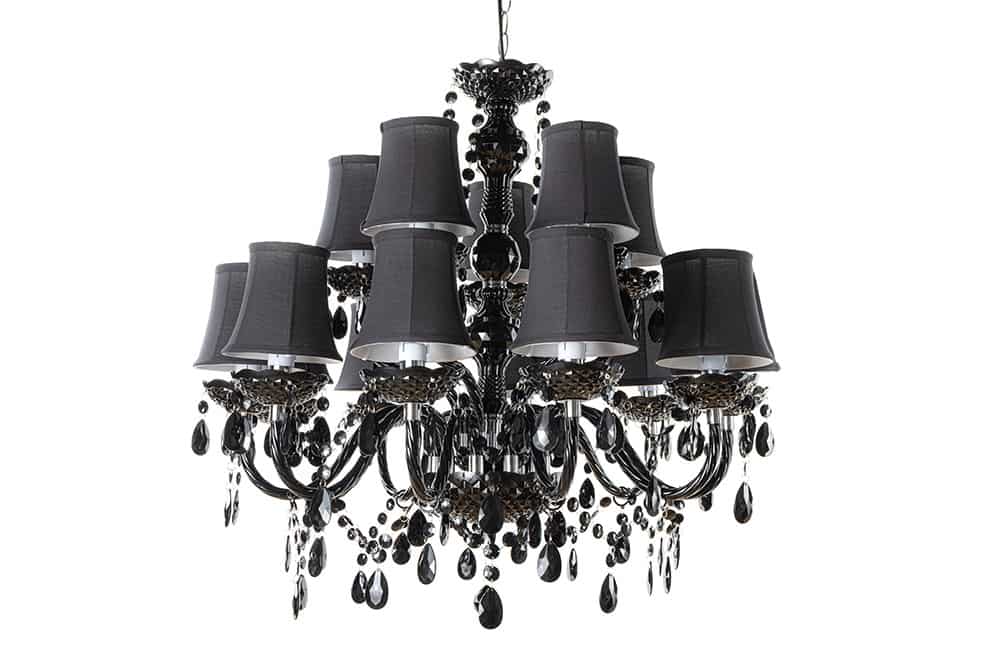 Design Kronleuchter BLACK CRYSTAL XL 80cm schwarz Acryl 15-armig Lüster mit Schirmen