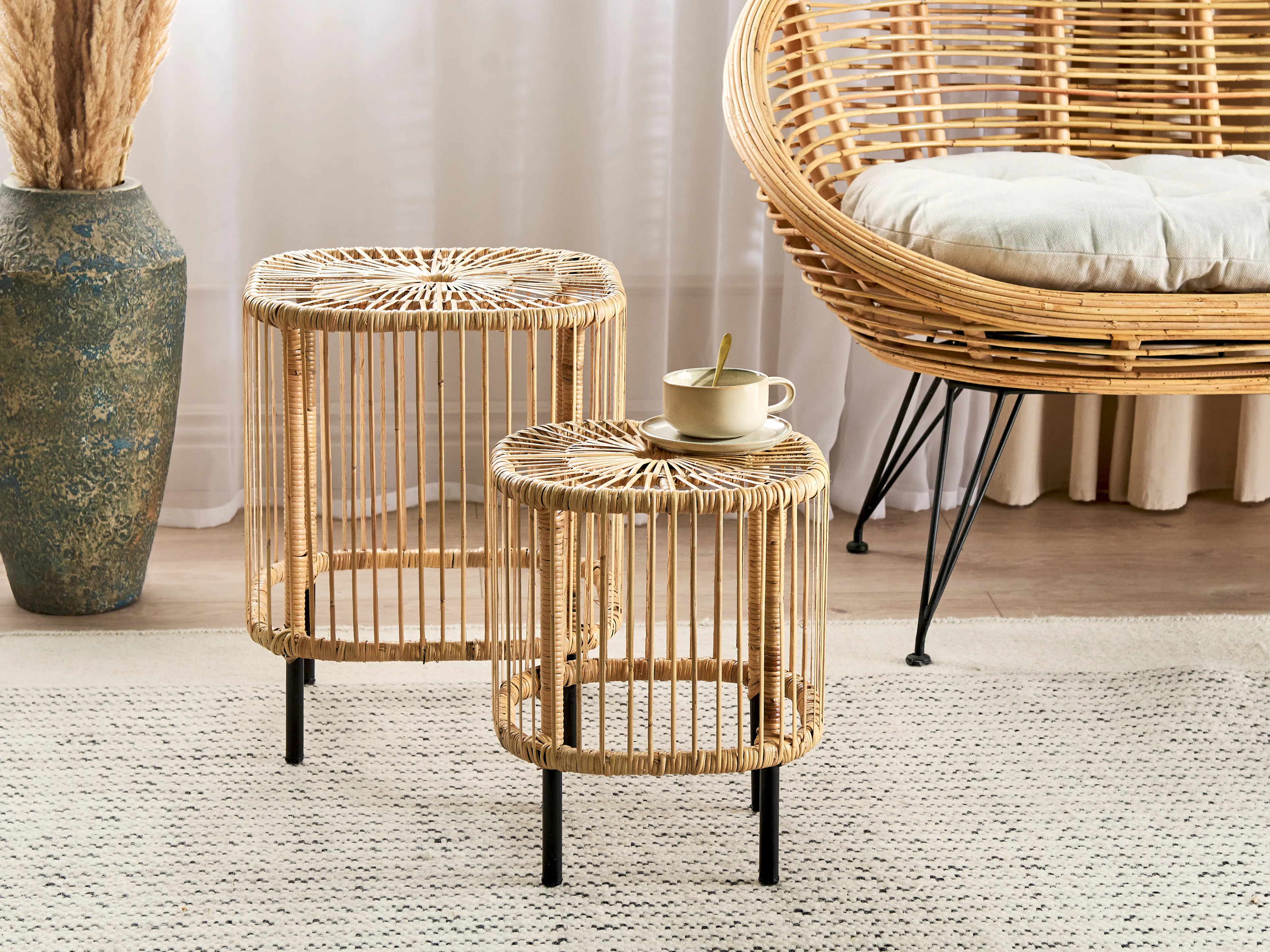 Set van 2 salontafels CESENATICO Rotan Natuurlijk