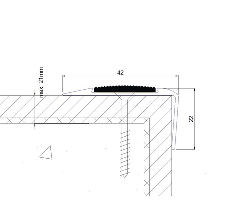 SKANDOR trapneusprofiel, zilver geanodiseerd, geperforeerd met rubberen inleg, 22x42x1350 mm