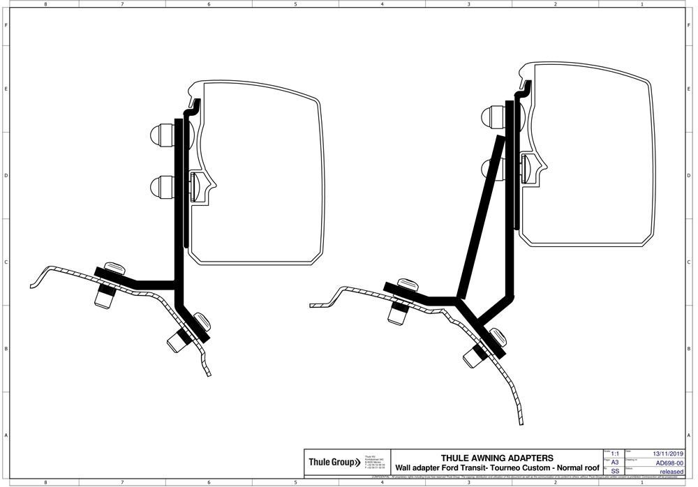 Thule 3200 Markisenadpater Ford Transit / Tourneo Custom(links)