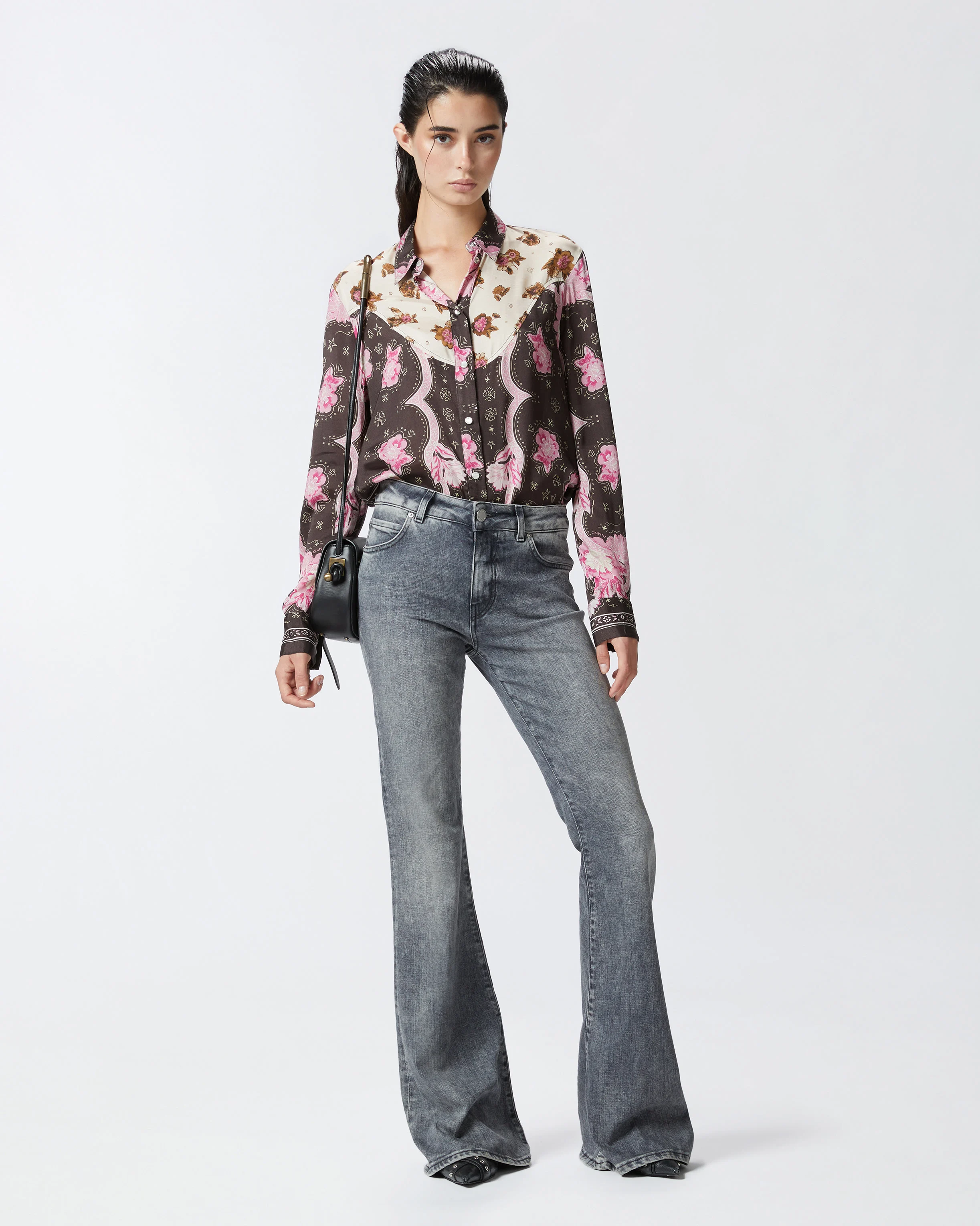 Chemise à imprimé floral placé | Marron