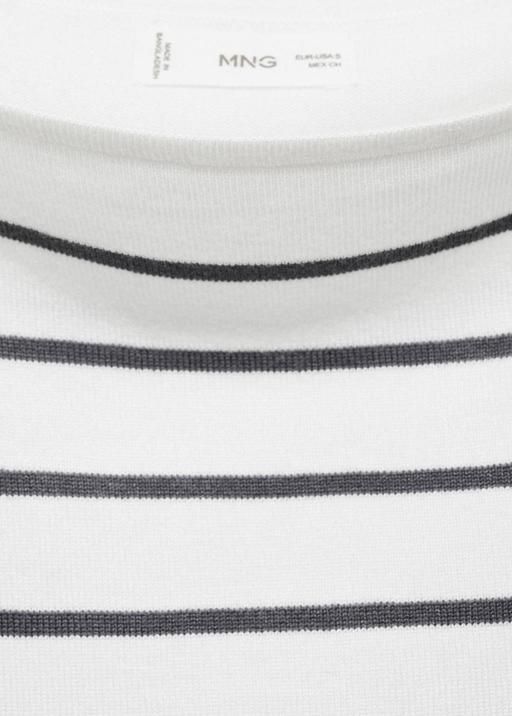 MANGO TEEN gestreepte fijngebreideoff shoulder top wit/donkergrijs