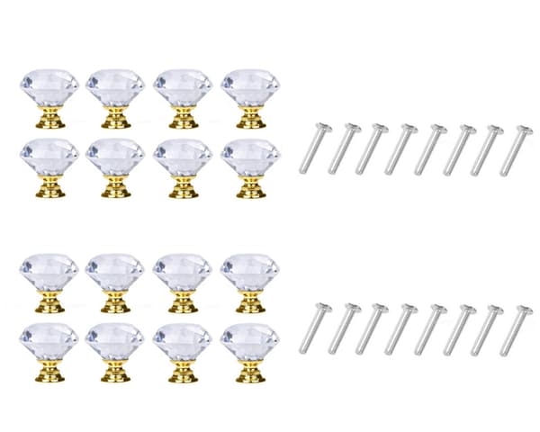 INF Diamantformede knotter i glass Transparent / Gull 8 stk  16 Pack