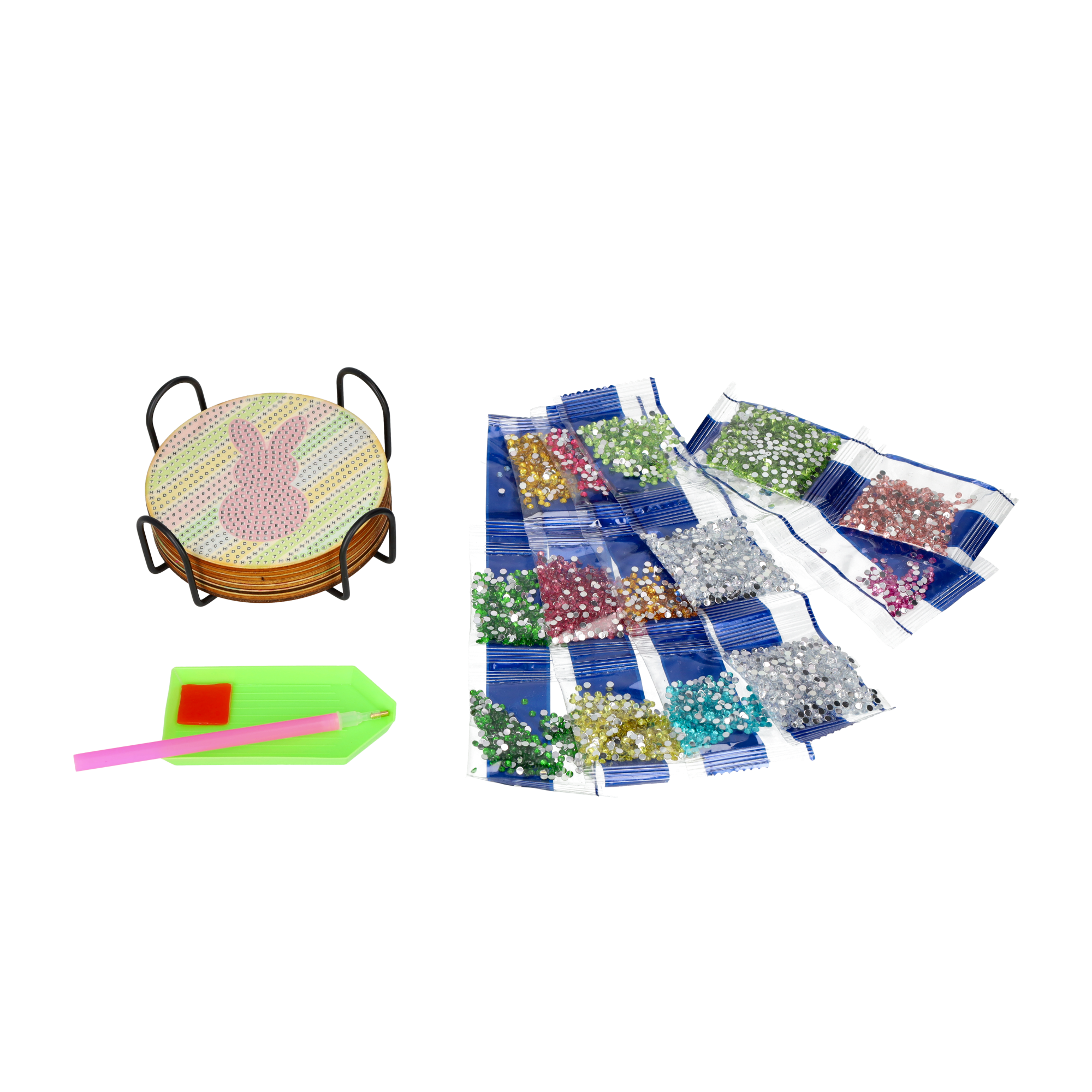 (28-tlg. Set) Ø10cm 5D Diamond Painting Oster Deko DIY Getränke Untersetzer Diamant Malerei - Hase / Blume / Osterei