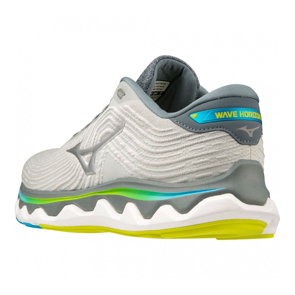 Mizuno WAVE HORIZON 6 - Chaussures running Homme pearl blue/silver/bolt(neon)