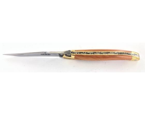 Laguiole Tradition 11 cm - 2 mitres Laiton - Genévrier Couteau de Poche Forge de Laguiole