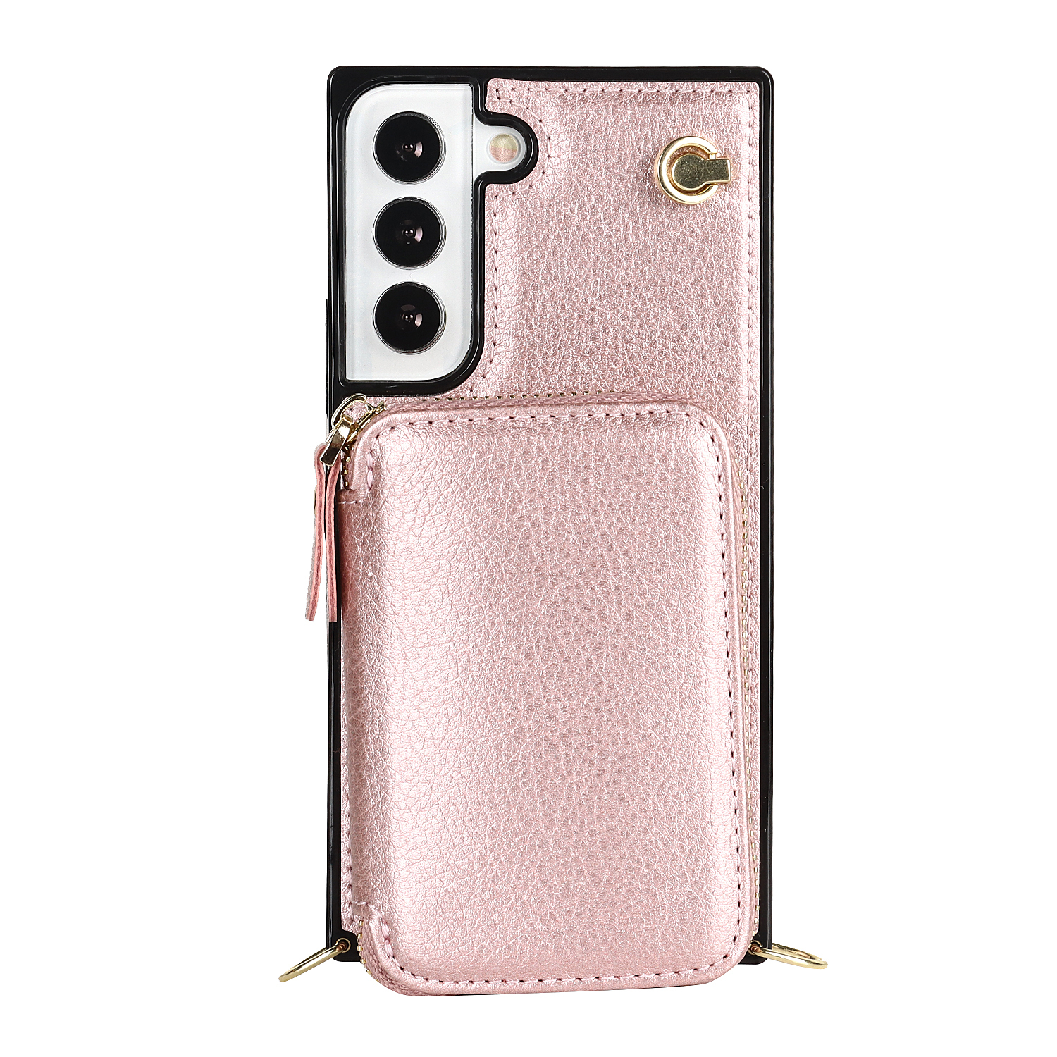 Samsung Galaxy S22 5G Necklace Leder Schutz Hülle mit Kartenfächer   Handykette (140cm) - Roségold