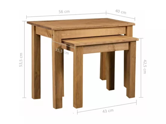 Tables gigognes 2 pièces Bois de pin massif Assortiment Panama
