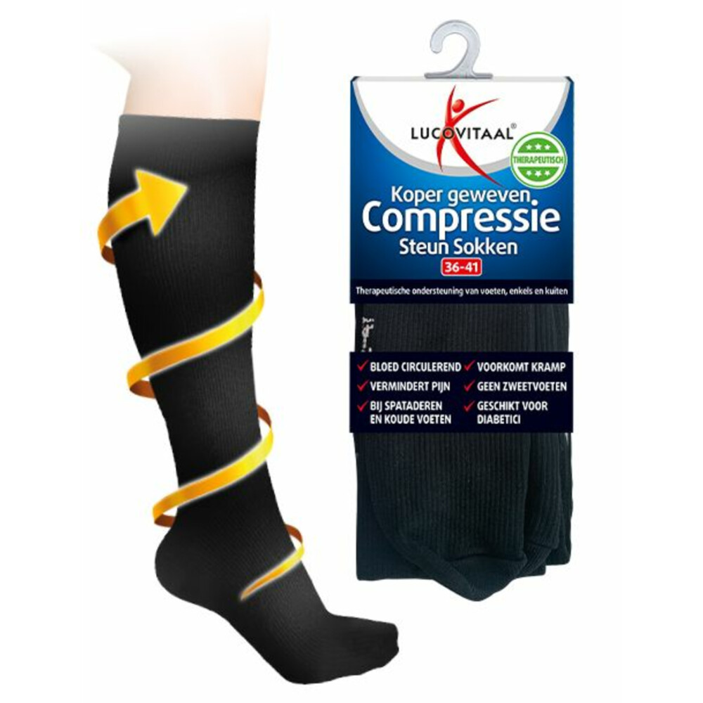 Lucovitaal Compressie Steun Sokken Zwart maat 36-411 paar