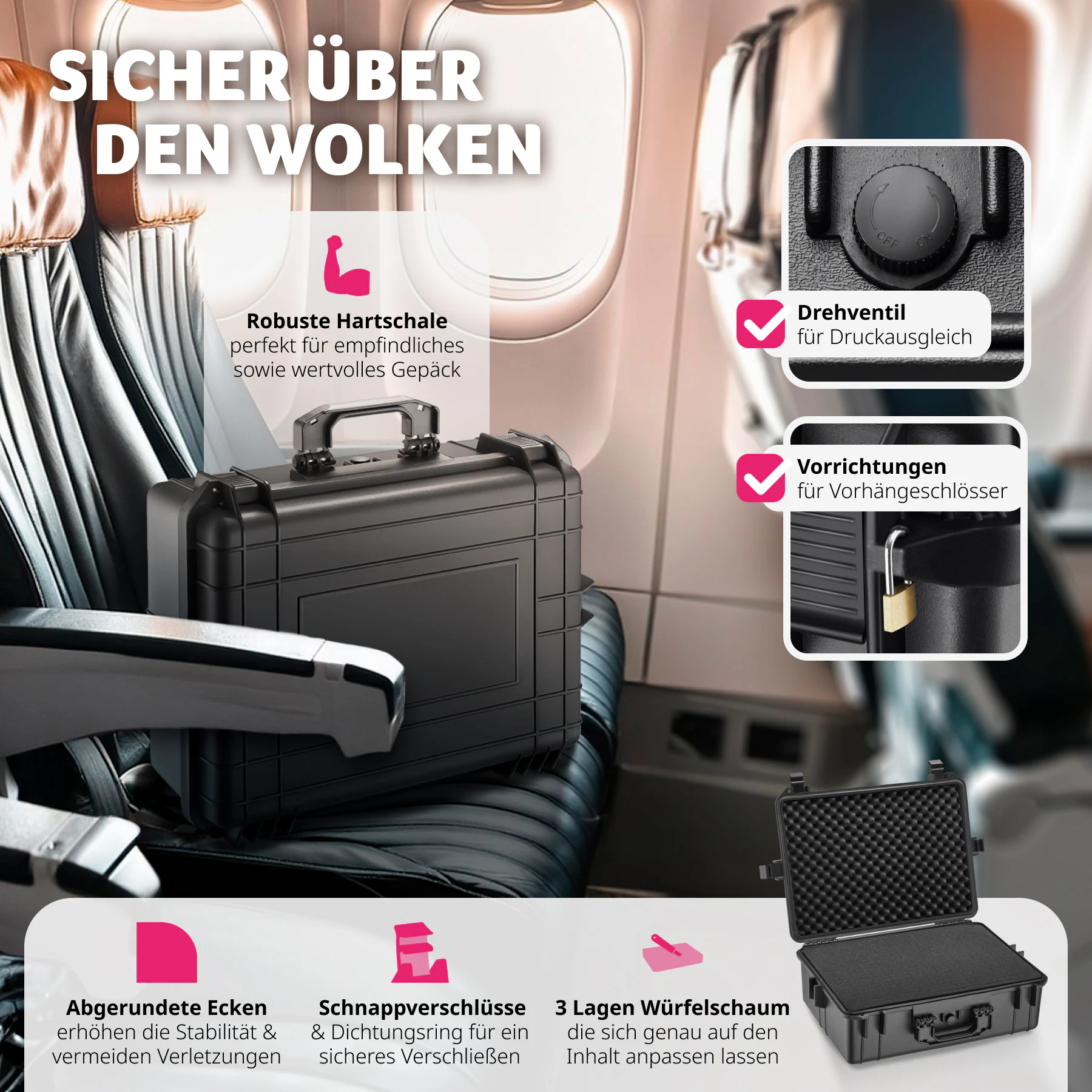 tectake® Fotokoffer, aus robuster Hartschale mit 4 dicken Schaumstoffeinlagen, wasserdicht und temperaturbeständig, 56 x 42 x 21 cm