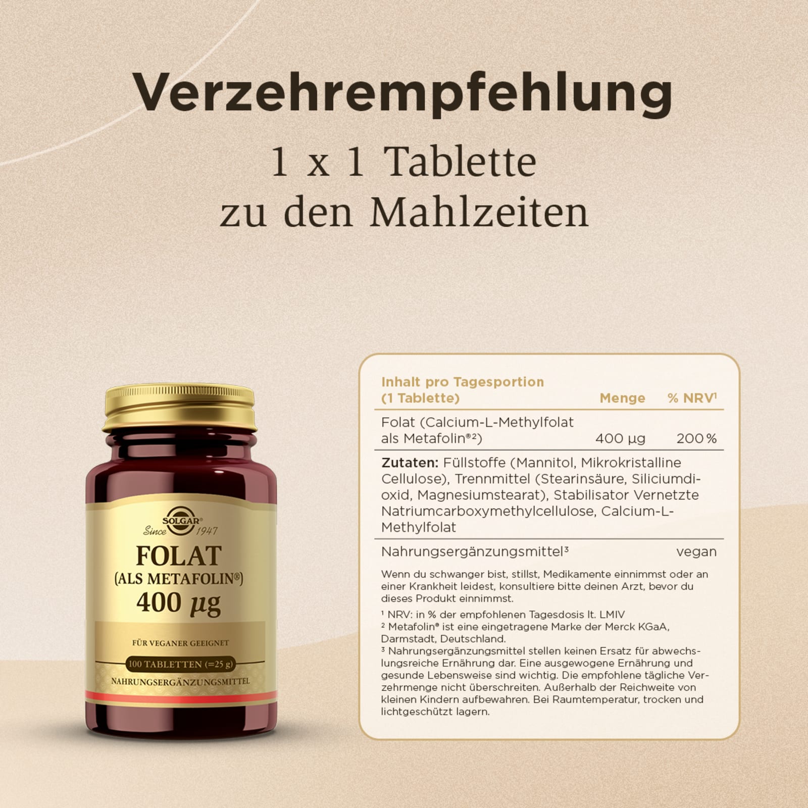 Folat (als Metafolin) 400 µg (100 Tabletten)
