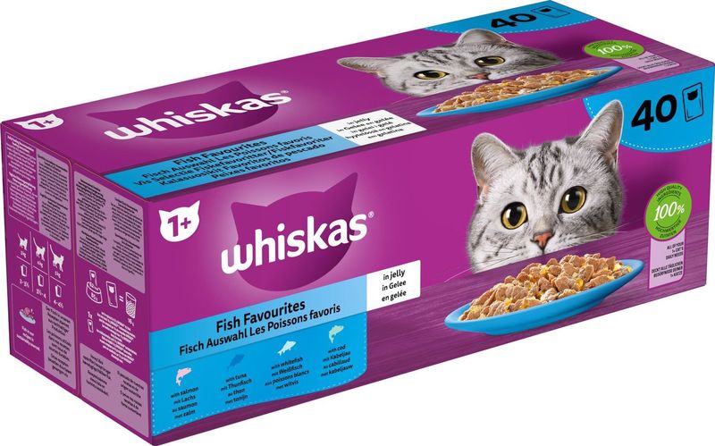 Whiskas Kattenvoer - Adult 1+ - Vis Selectie in gelei - 40x85g