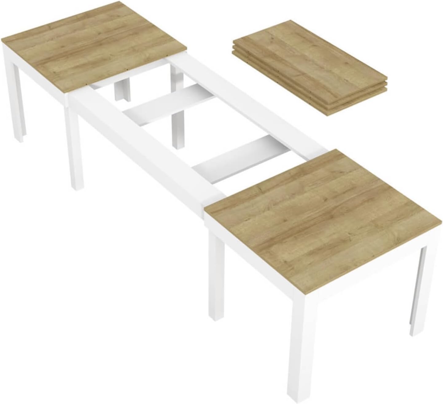 Generisch Tisch Küchentisch Esszimmertisch Esstisch Torino ausziehbar 300 cm Eiche Riviera - Weiß Matt 4-12 Personen Esstisch 160 x 90 x 76 cm Moderner rechteckiger Tisch mit Erweiterungsmöglichkeit