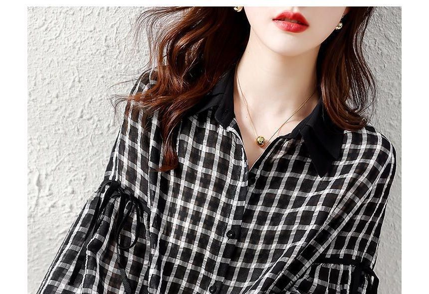 Jeonseon - Blouse met lange mouwen, kraag en strik