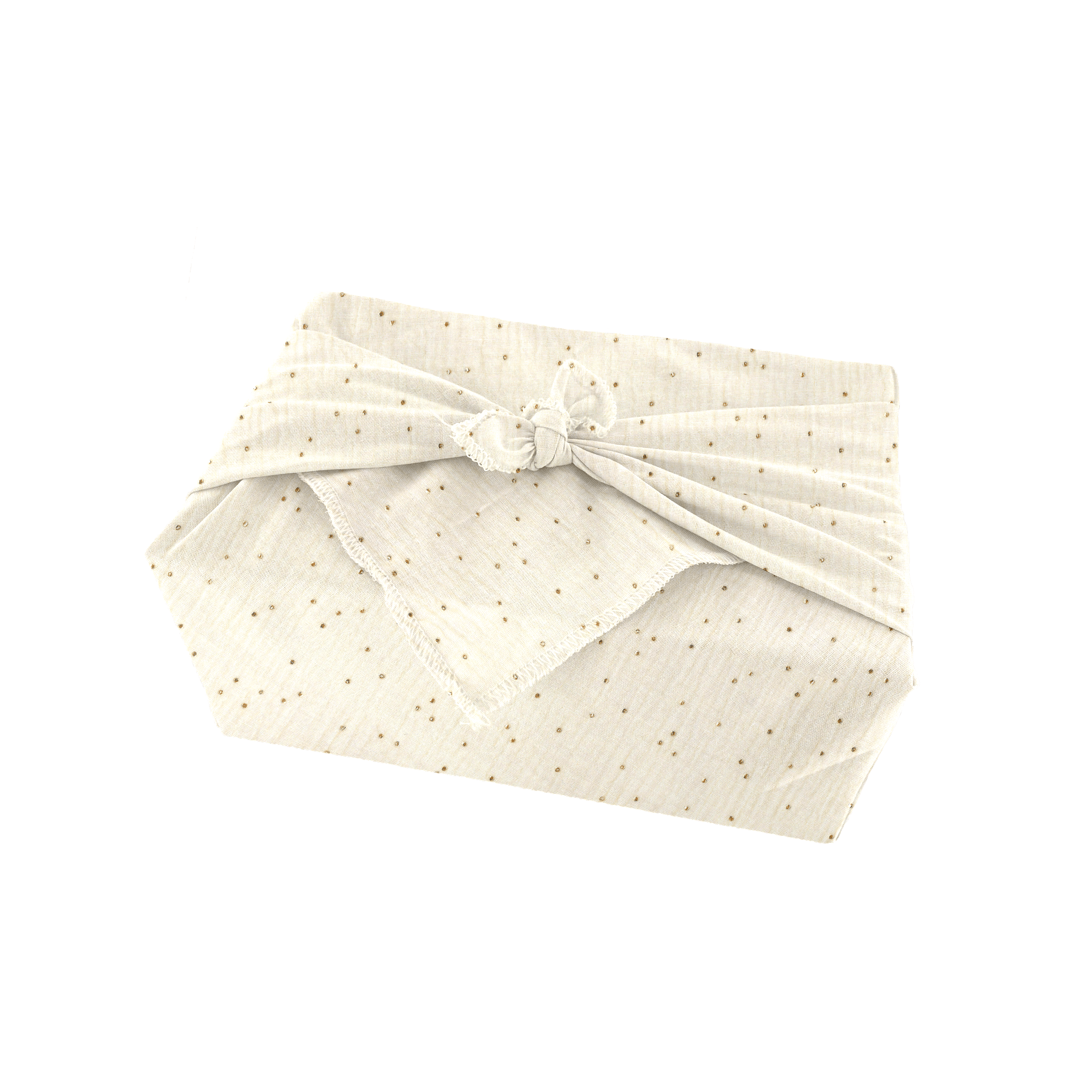 Furoshiki Moyen 48 X 48 Cm Gaze Pois Or Écru