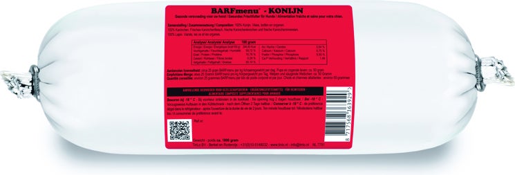 BARFmenu diepvries hondenvoer konijn 1 kg