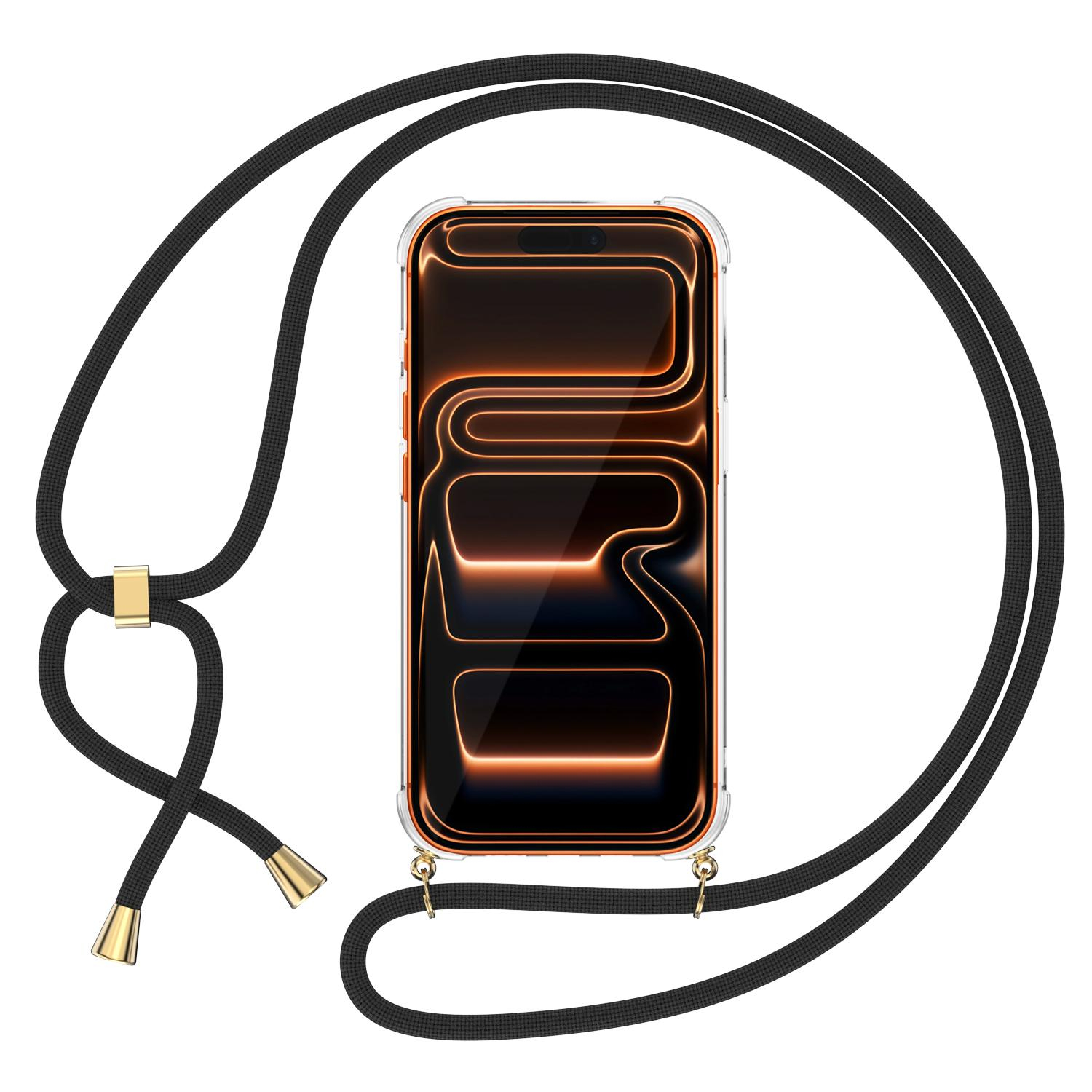 iPhone 17 Pro Necklace Gummi Hülle Air Cushion Fallschutz   Handykette (150cm) - Schwarz / Gold