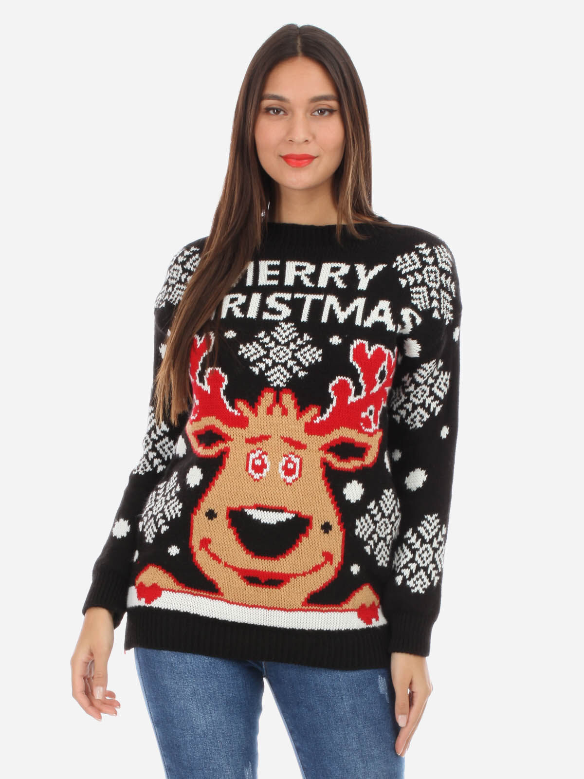 Pull de Noël à motif renne- Noir