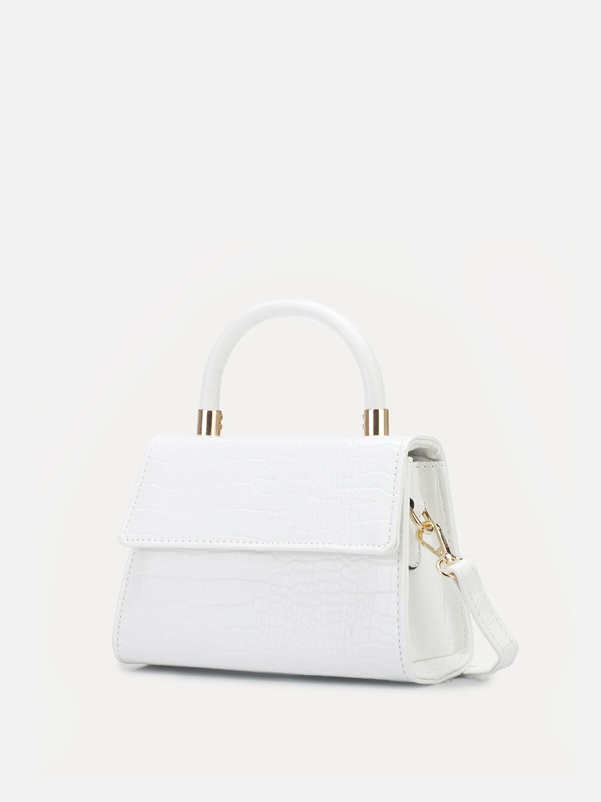Sac à main effet croco verni avec rabat- Blanc
