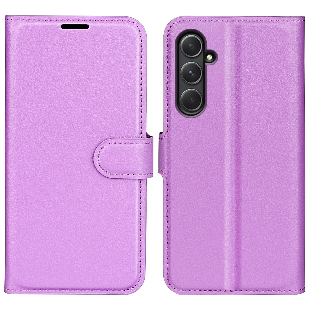 Samsung Galaxy A55 Leder Tasche Flip Cover Litchi Look - Lila