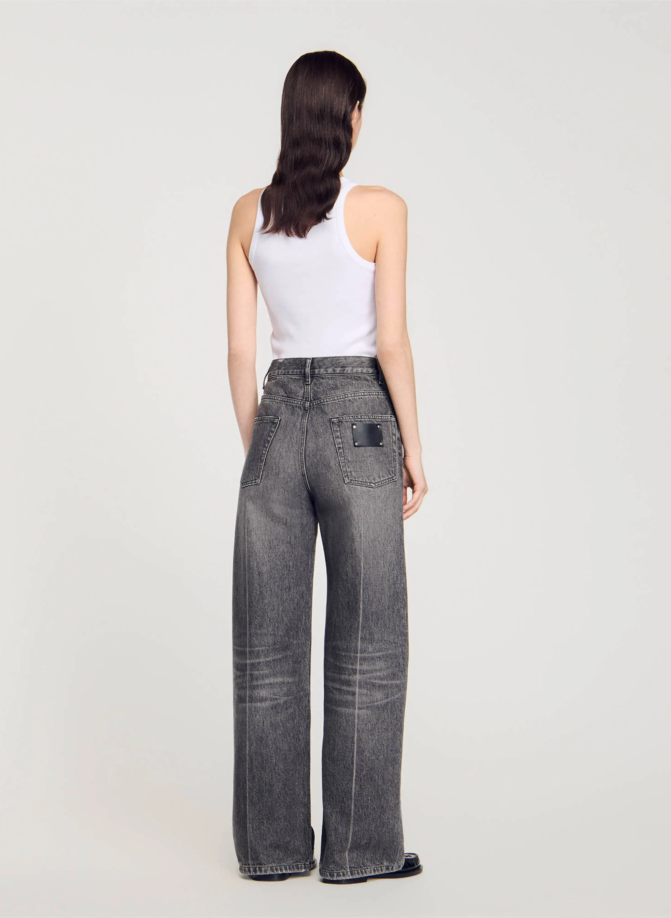 Jean large délavé| Gris