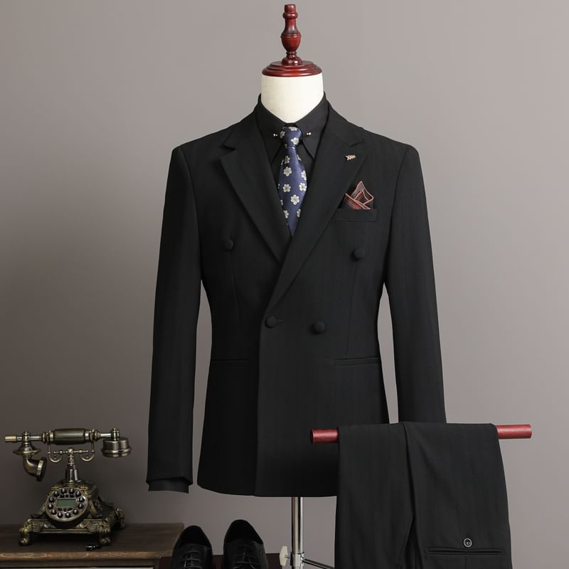 Bay Go Mall - Set: Gestreepte dubbelrijs blazer + pantalon + vest