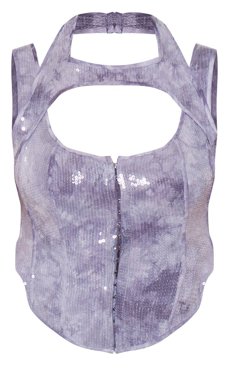 Charbon Corset Grande Taille À Encolure Découpée Ornée De Sequins