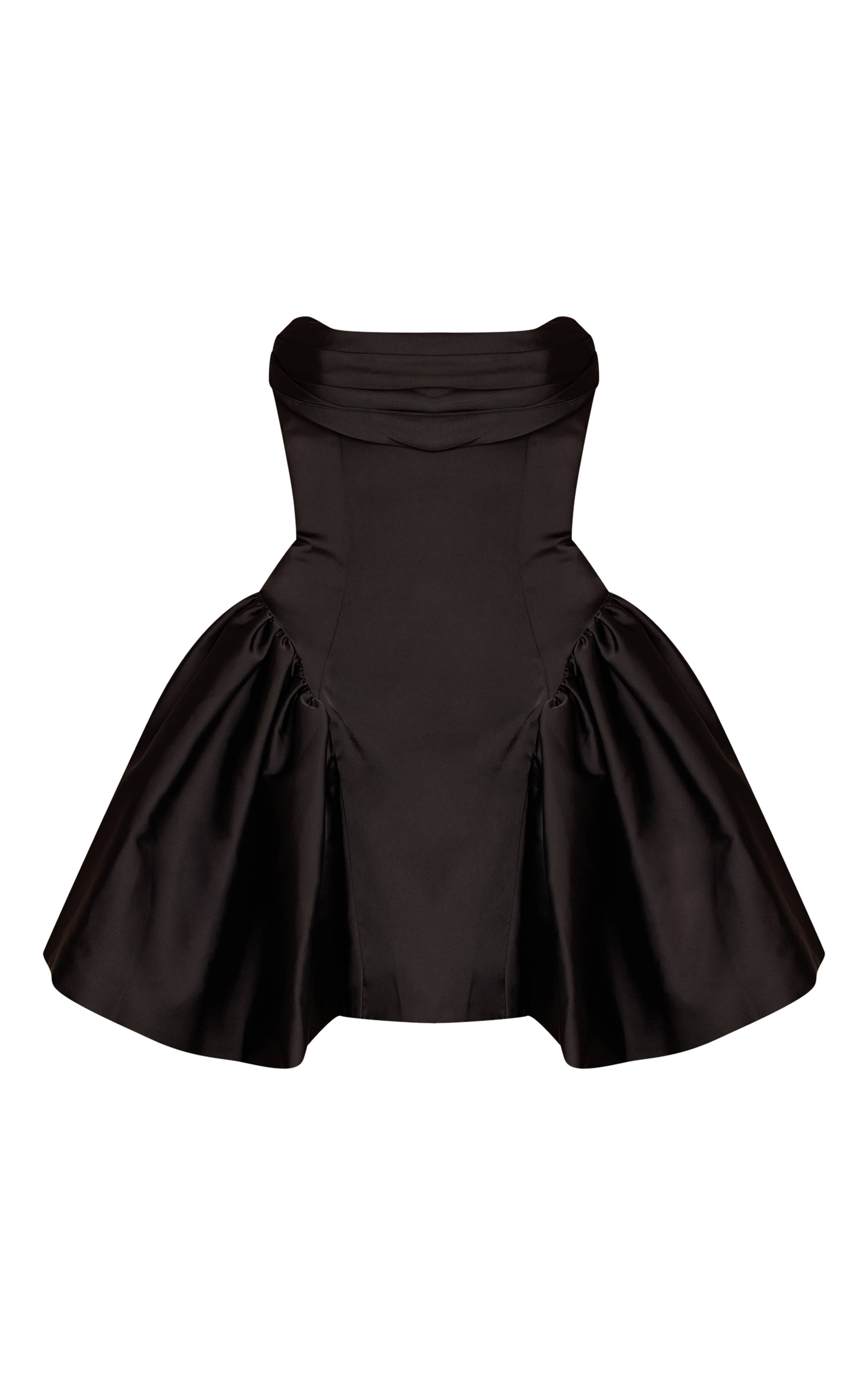 Noir Robe Droite Bandeau En Satin À Volants Extrêmes