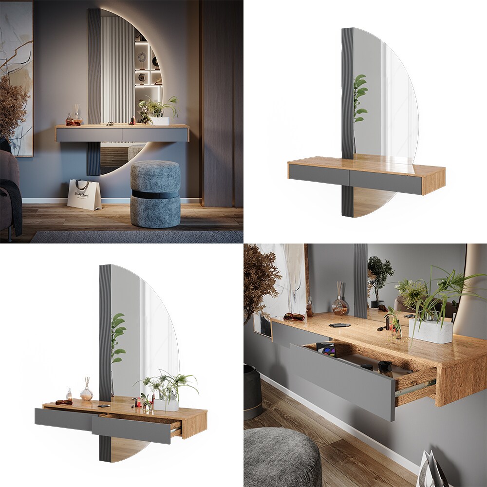 Vicco Schminktisch Melisa Eiche Grau 120 cm mit 2 Schubladen