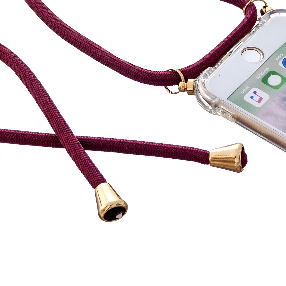 iPhone SE (2022/2020) / 8 / 7 Necklace Gummi Hülle Air Cushion Fallschutz   Handykette (150cm) - Dunkelrot / Gold