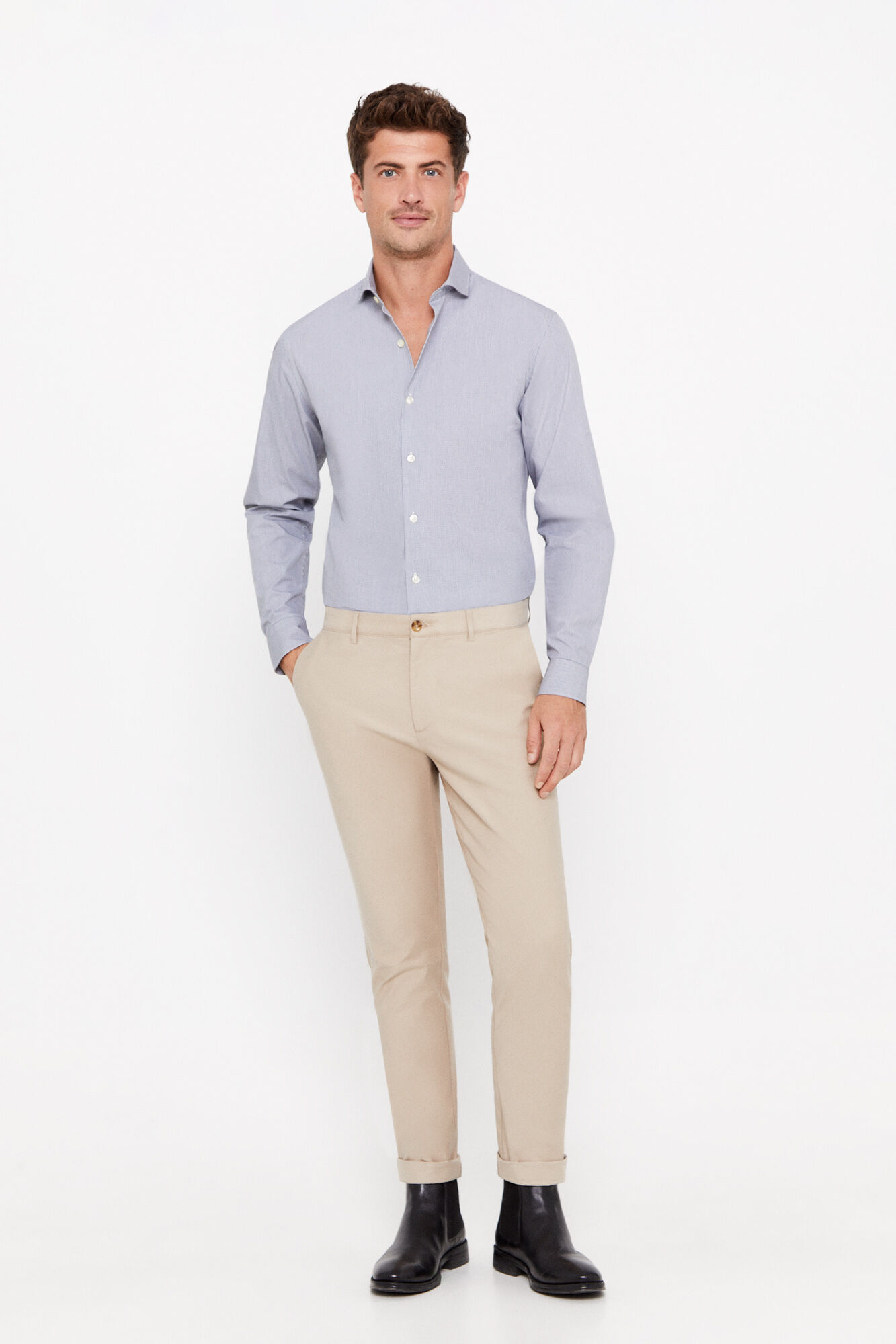 Camisa Coolmax™ slim fit em microvichy