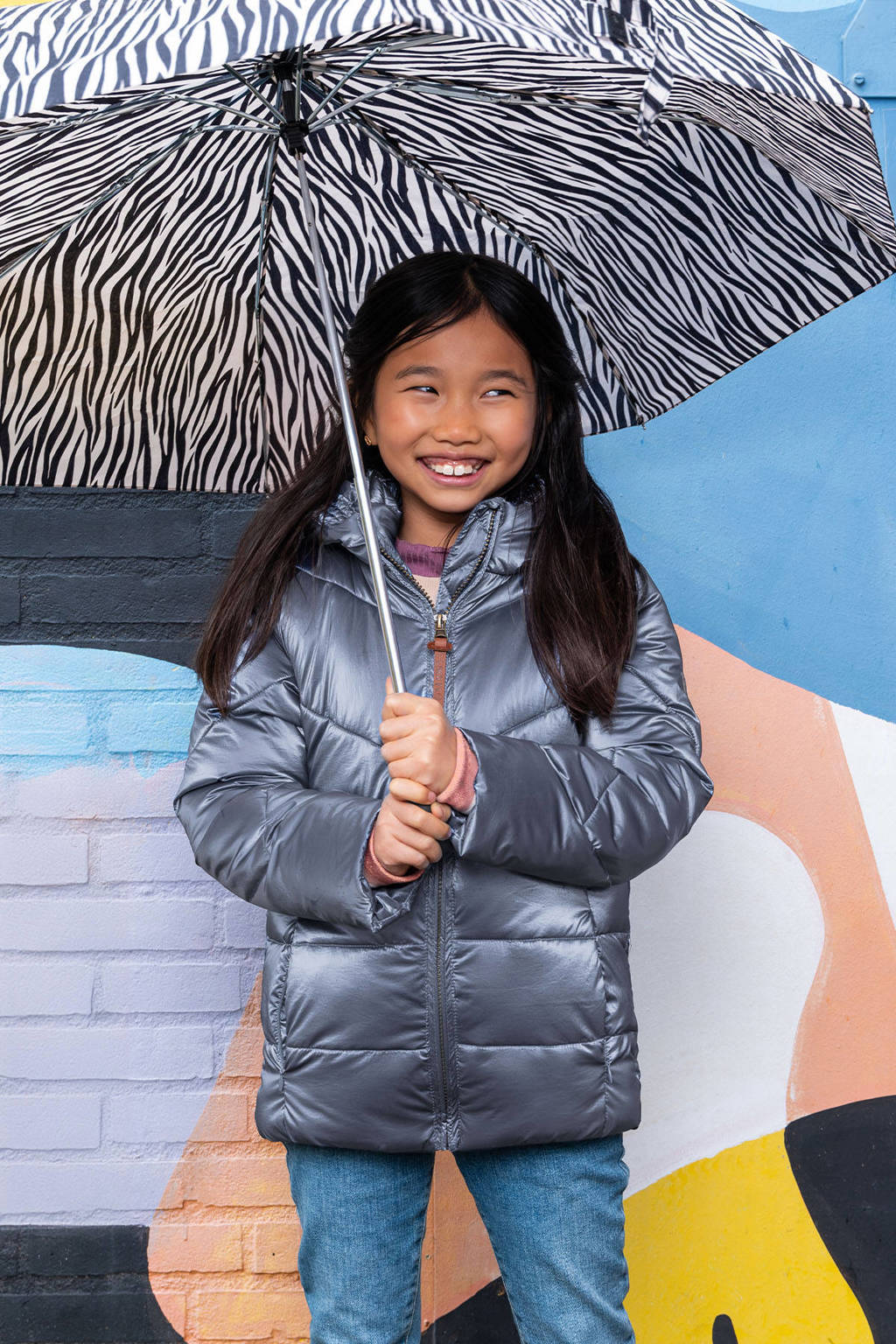 Like Flo quilted gewatteerde winterjas Ashley donkerblauw metallic