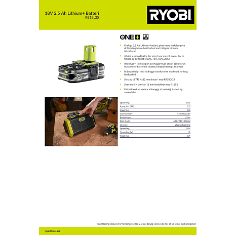 Ryobi batteri 18V/2,5AH