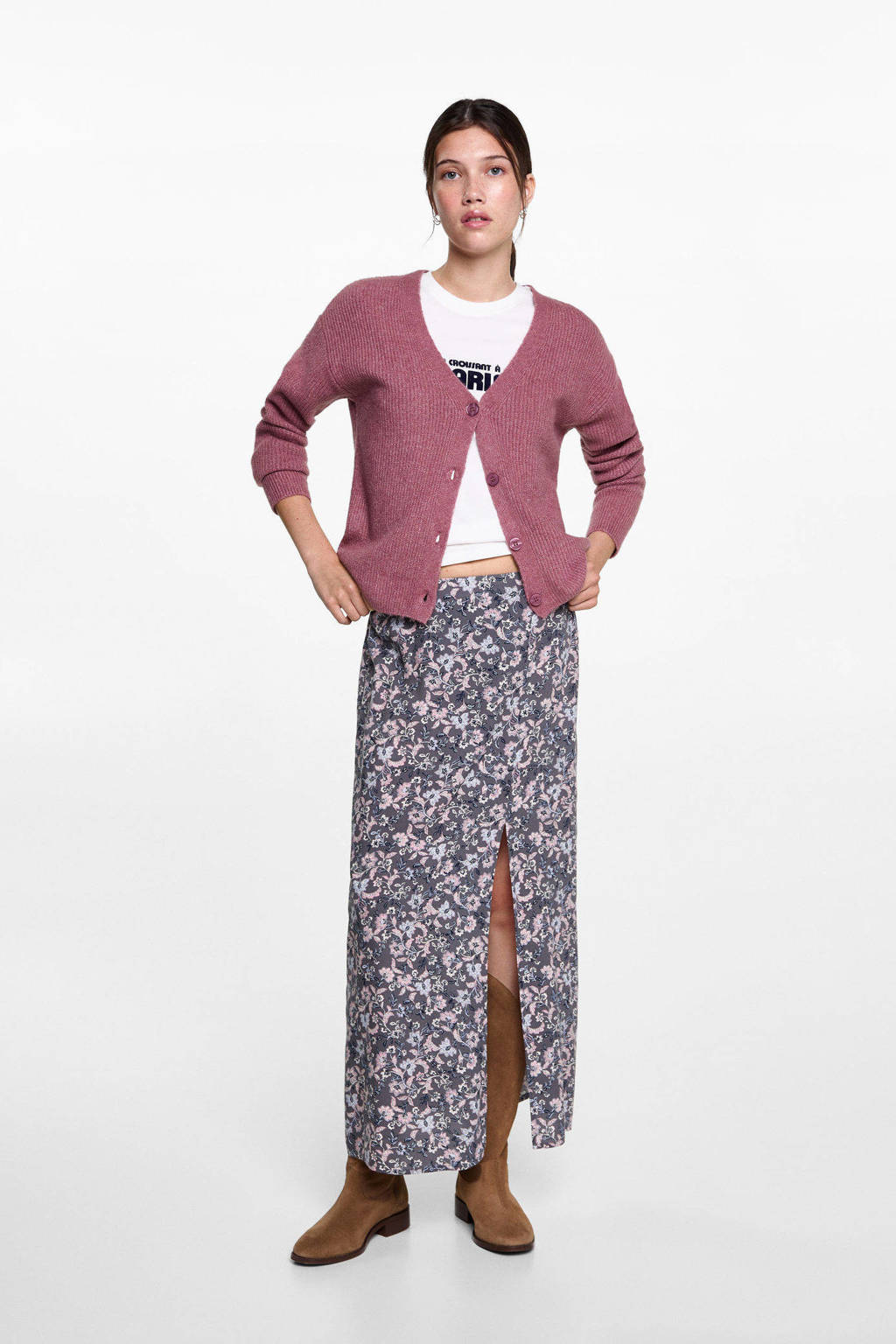 MANGO TEEN rib gebreid vest roze