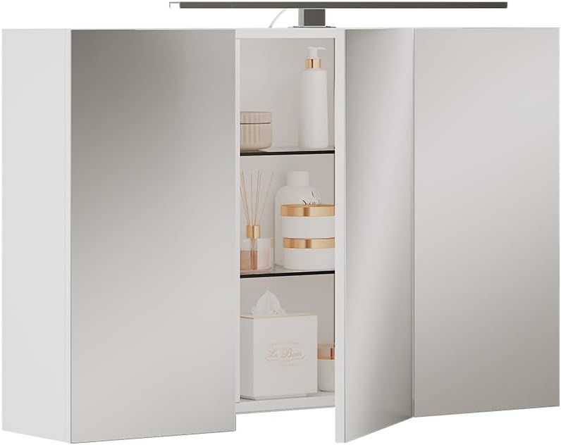 Vicco Badspiegelschrank Lavio, Weiß, 90 x 60 cm mit LED-Beleuchtung
