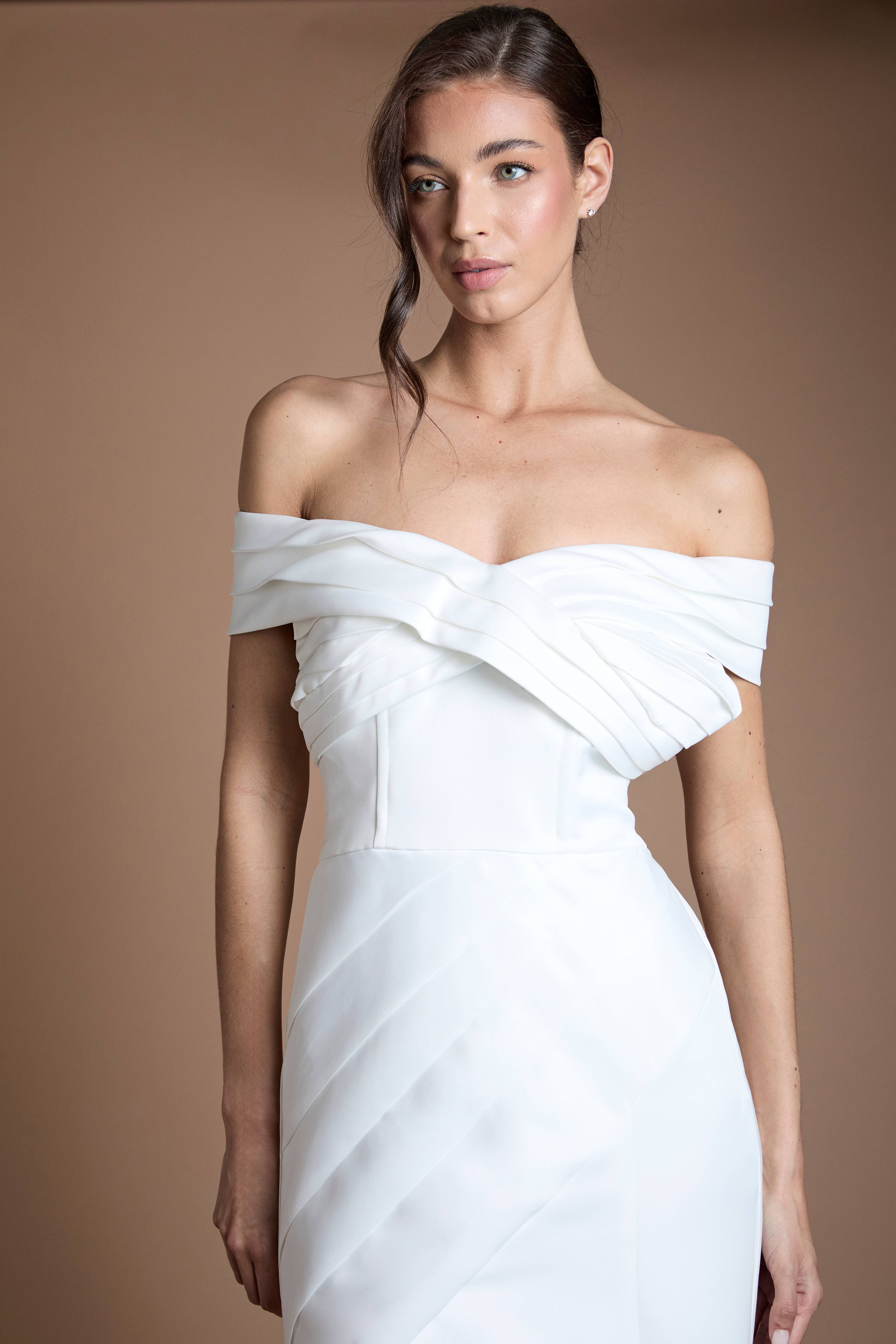 Coast Robe De Mariée Sirène Plissée En Satin Mat À Bustier Structuré